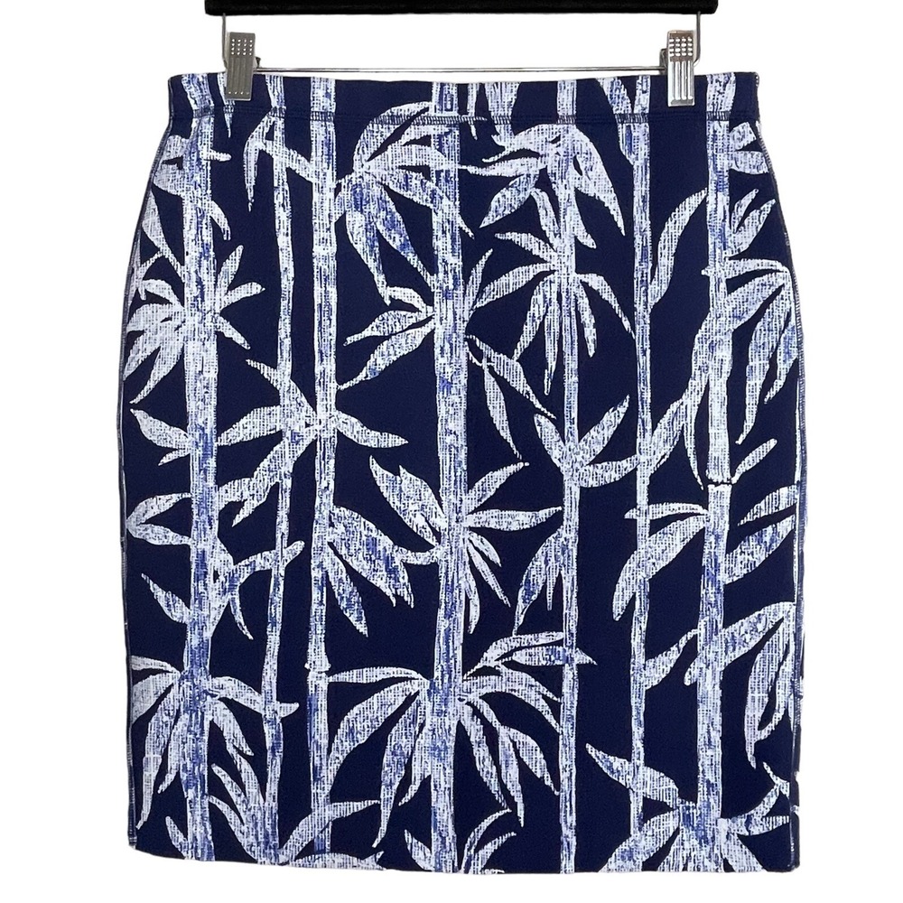 J. McLaughlin‎ M Pull On Skirt Blue White Bamboo Floral Print Coastal Chic